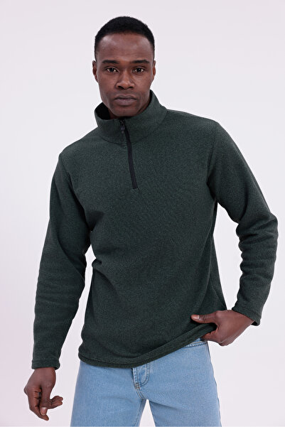 freemen Men's Khaki Fit Mock Neck Half Zipper Sweatshirt Fleece