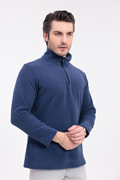 Firststops Men's Navy Blue Half-Zip Fleece Sweatshirt