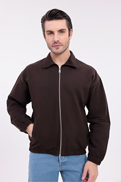 Firststops Men's Tile Gabardine Fabric Zippered Oversized Transitional Jacket