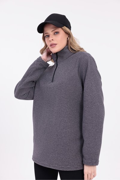 Firststops Women's Plum Melange Half Zipper Fleece Sweat