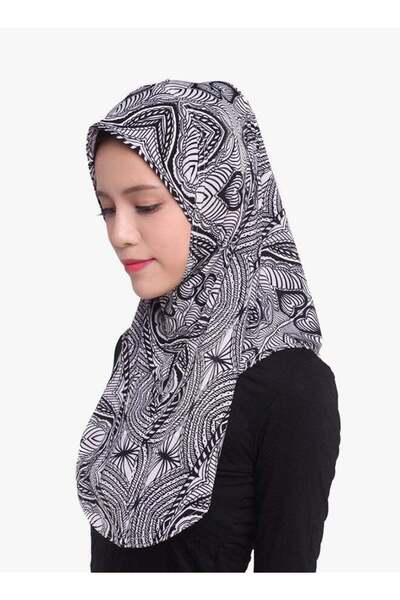 Generic Polyester Blend Printed Hijab Black/White