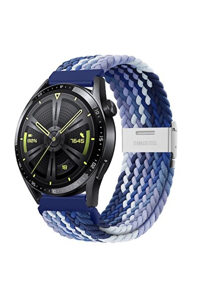 OEM Smartwatch strap, 22 mm width, adjustable, elastic textile material, nylon, blue/white