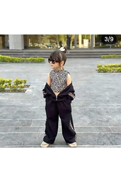 KOKOŞ BEBEK Leopard 3-Piece Girls' Tracksuit Style Set - Age 4/14 - 31579