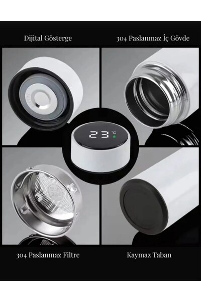 REBRAND Dereceli Steel Digital Led Temperature Display Smart Thermos Printed 450ml