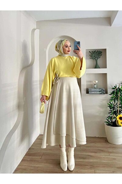 Blue Morpho Scuba Fabric Wrap Model Tied Skirt