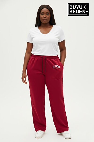 Superlife Women's Plus Size New York Printed Relaxed Fit Elastic Waistband Flared Sweatpants Spr26Eak952-5