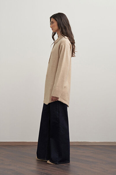 ALLDAY Gold Buttoned Half Placket Sweater