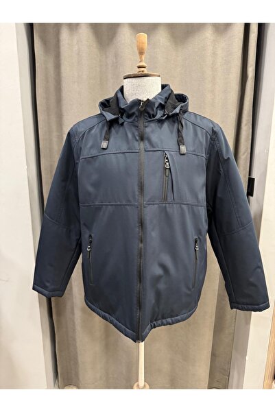 BIGAZZI BÜYÜK BEDEN LACİVERT KAPŞONLU KABAN