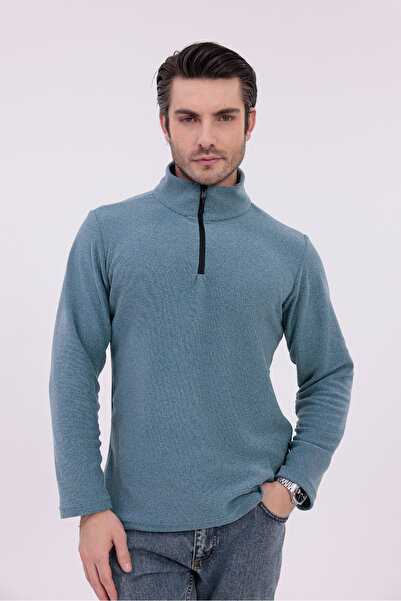 Firststops Men's Blue Half Zip Fleece Sweatshirt