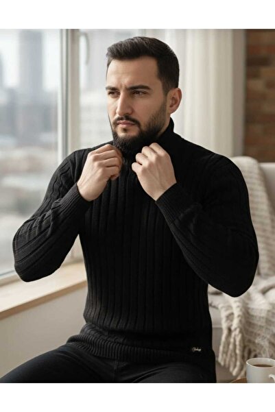 Daniel Lucci Men's Plus-Size Loose-Fit Turtleneck High-Neck Sweater