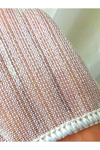 Vooralles Eerliefdevol Pilesiz 1096-309 Altın Detay Simli Çelik Dökümlü Beyaz Düz Tül Perde 1.Sınıf Kalite