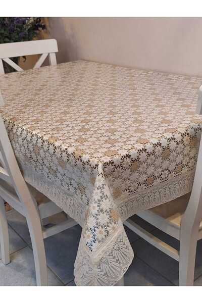 Başak Ev Tekstili Lace Edged 120X150 cm Pvc Oilcloth Erasable Daisy Pattern Tablecloth