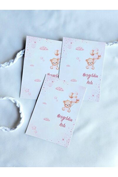 Çikoleyt Design Kişiye Özel Anahtarlık Kartı - Ayılı Balonlu Doğum Kartı - Ho...