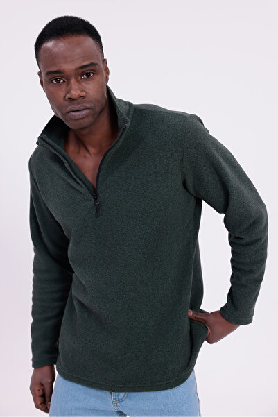 freemen Men's Khaki Fit Mock Neck Half Zipper Sweatshirt Fleece