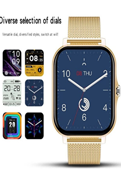 OEM Sports smartwatch, 2 straps included (stainless steel + silicone), heart rate monitoring, notifications, GOLD