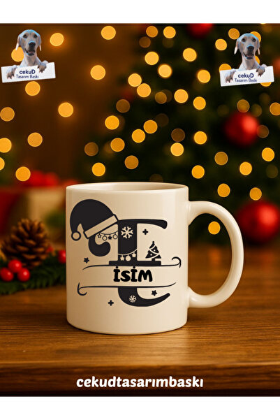 cekud tasarım baskı İsme Özel Harfli Seramik Beyaz Kupa Bardak (E Harfi)