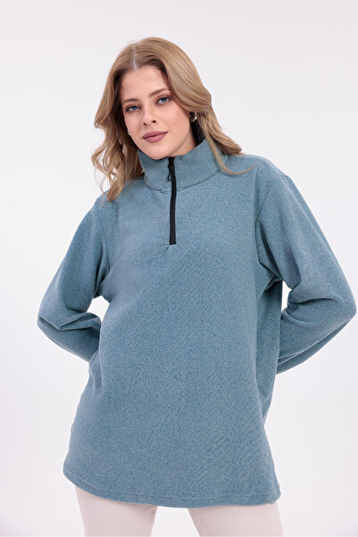 Firststops Women's Blue Half-Zip Fleece Sweatshirt