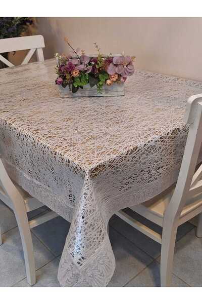 Başak Ev Tekstili Lace Edged 120X150 cm Pvc Oilcloth Wipeable Spider Web Pattern Tablecloth
