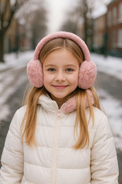 FELLMENS Căști pentru fete din pluș cu textura moale roz, 8-14 ani