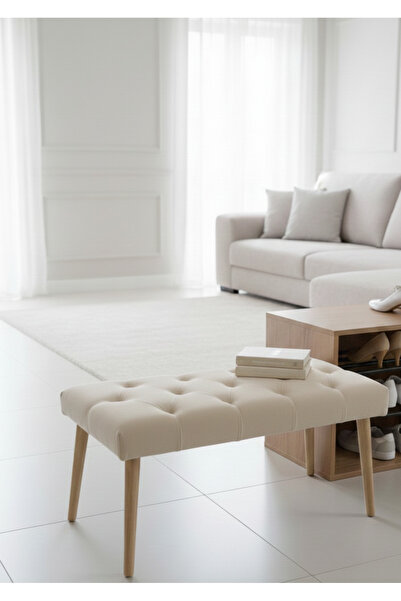 Kırlenta 90 X 40 AHŞAP AYAKLI PUF BENCH SALON YATAK ÖNÜ PUF