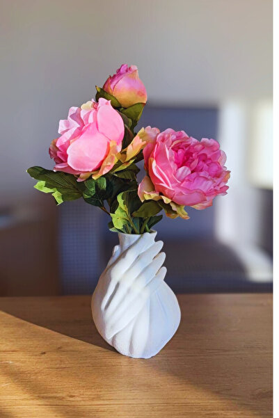 FourClovers El Figürlü Dekoratif Kuru Çiçek Vazosu – 18 cm (Vazodaki çiçekler fiyata dahil değildir)