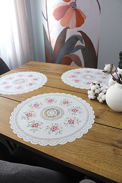 DDHOME 2' Round American Service Tablecloth with Lace Embroidery Appearance, 40 cm
