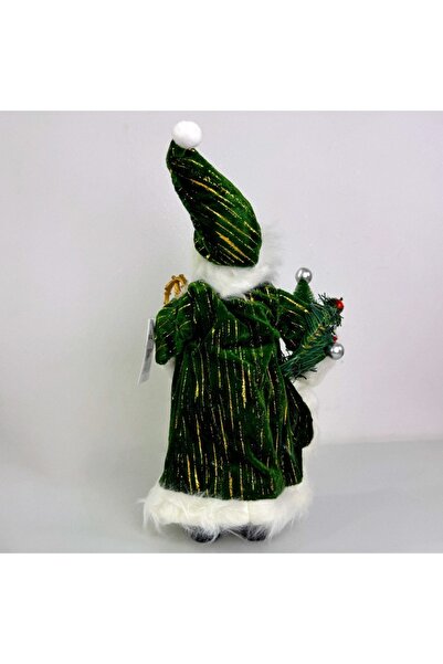 velve Santa Claus decoration, with fir tree and golden staff, 35 cm, Green