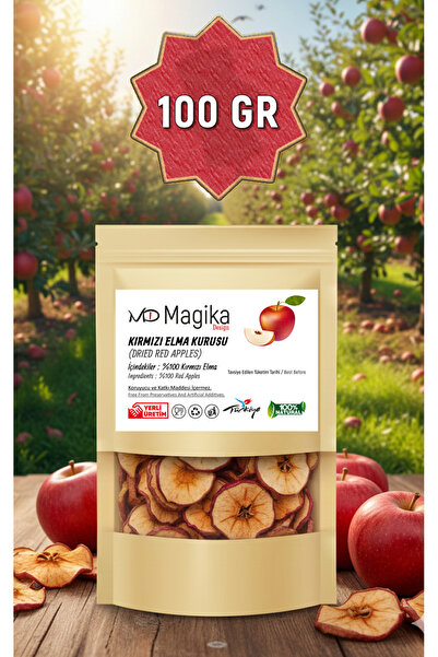 Magika Design 100 GR Doğal Kurutma Kırmızı Elma, Yerli Taze Hasat Üretim, Koruyucu İçermez