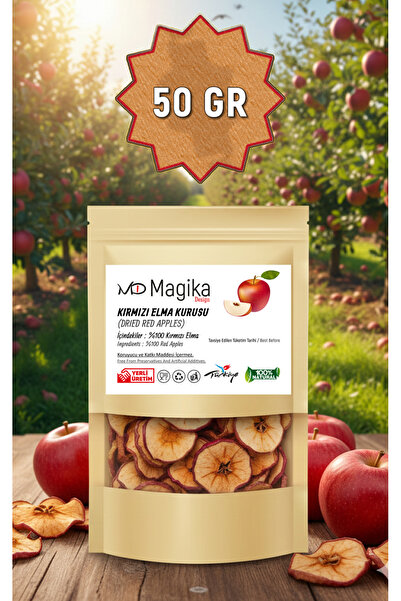 Magika Design 50 GR Kuru Kırmızı Elma, Katkısız ve Koruyucusuz, Türkiye'de Üretildi, %100 Doğal