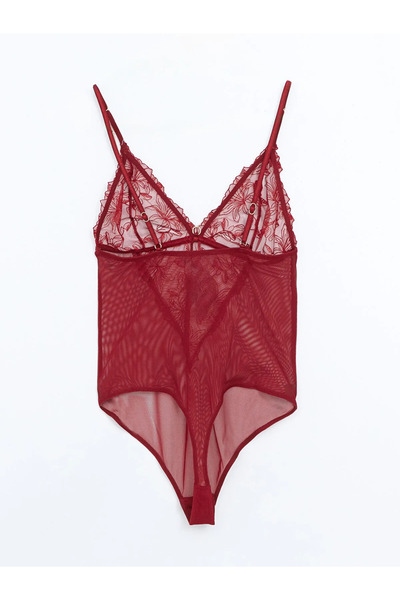 LC Waikiki Lcw Dream Red V-Neck Lace Bodysuit