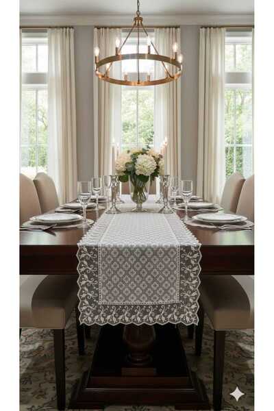 Rona Home Luxury Guipure Lace Runner Tablecloth Rectangular Dowry Decorative Stylish Runner