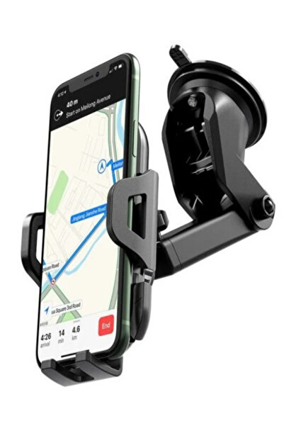 Hoco Universal car holder with sides for mobile phone, Suction cup, Windshield or dashboard mounting, Black