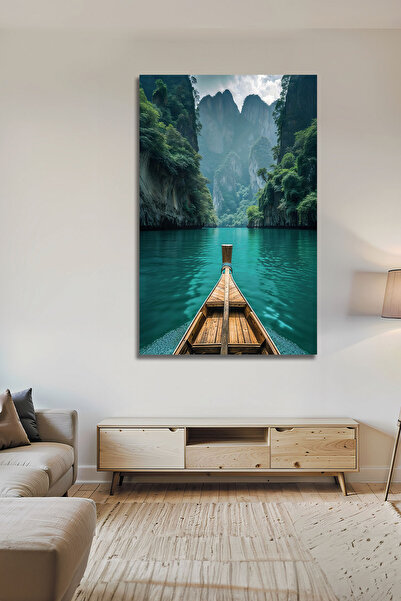 B&G DESIGN Peisaj cu barcă cu coadă lungă din Thailanda, râu turcoaz, tablou ...