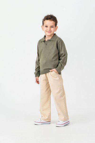 Harika KIDS Boy's Knitwear Polo Neck Sweater Gabardine Pants Top and Bottom Set