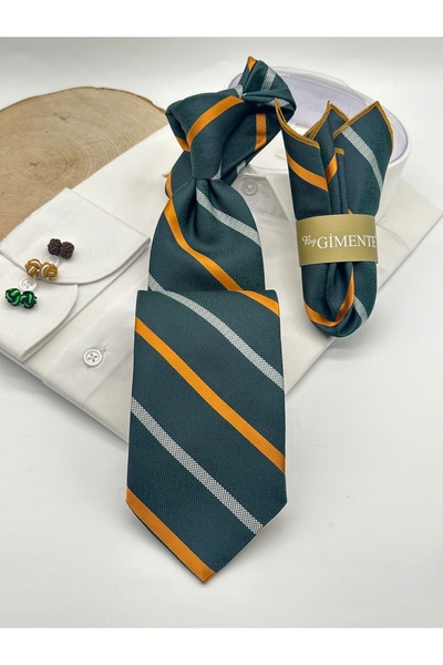 Gutiero ربطة عنق كلاسيكية مع منديل مخطط باللون الأخضر