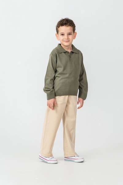 Harika KIDS Boy's Knitwear Polo Neck Sweater Gabardine Pants Top and Bottom Set