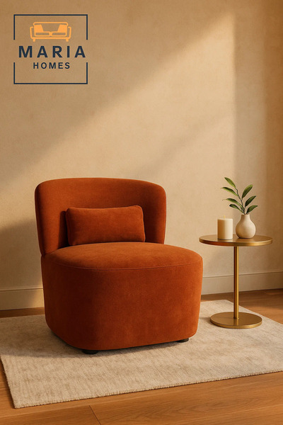 MARIA HOMES Modern Lounge Chair – Soft Orange Fabric Accent Chair with Back Cushion