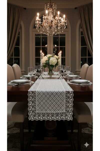 Rona Home Luxury Guipure Lace Runner Tablecloth Rectangular Dowry Decorative Stylish Runner