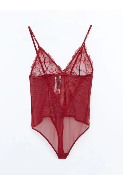 LC Waikiki Lcw Dream Red V-Neck Lace Bodysuit