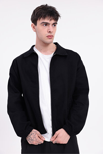 Montland Men's Navy Blue Gabardine Fabric Zippered Oversized Elastic Waist Transitional Jacket