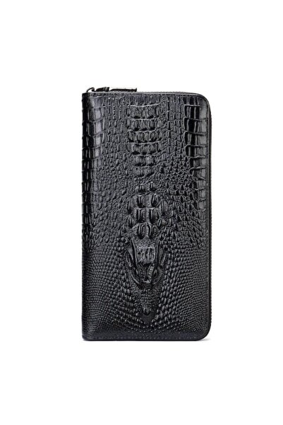 SWISSPN universal genuine leather wallet with crocodile print, black, 19.5x10.5x2 cm