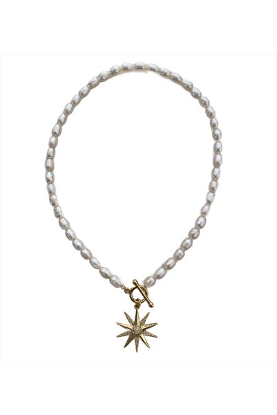 House of Crystals Colier din Perle de Cultură Placat cu Aur și Pandantiv Stea Apollo