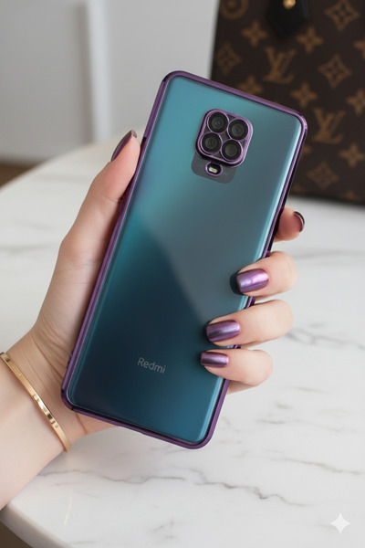 TechTrove Xiaomi Redmi Note 9s Uyumlu 3D Kamera Korumalı Şeffaf Tasarım Bumpe...