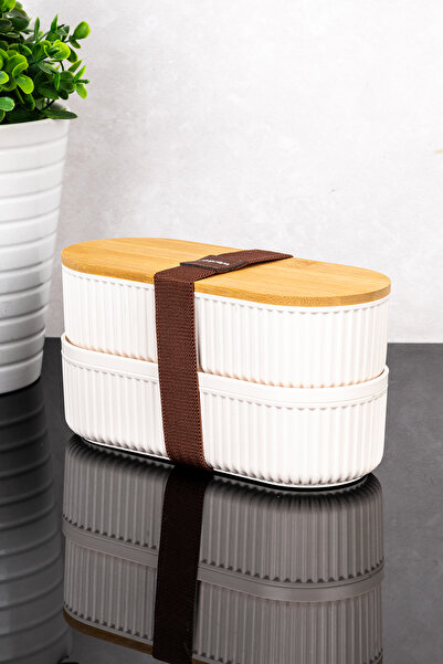 dnshome 2 Pieces Bamboo Lid Lunch Box 500 ml Oval Storage Container