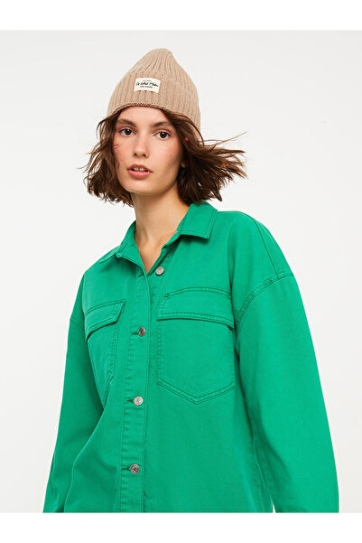 LC Waikiki Front Button Closure Straight Long Sleeve Cotton Women's Shirt Jacket