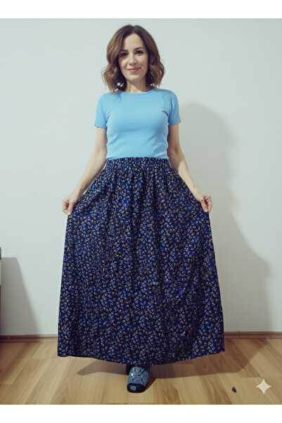 hoaryage Fusta Dividin Maxi Size din flanel cu flori crocante cu talie elastica 95CM 38marime100 kg