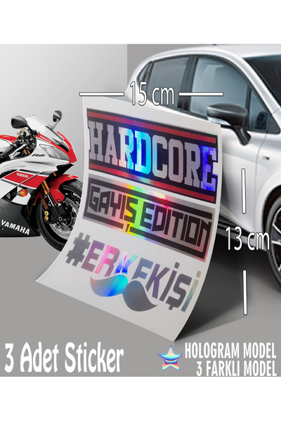 Automod Men's Work Hardcore Fighting Sticker - Hologram Sticker - 3-Pack Text Sticker Compatible with Auto Car Motorcycle