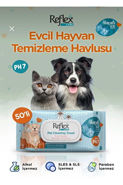 Reflex Care Alaçatı Ice Kokulu Kedi ve Köpekler için Çok Amaçlı Temizleme Mendili (50 li)
