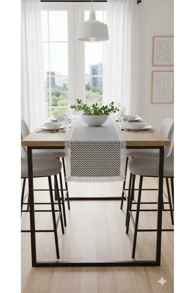 Rona Home Eye-Catching Elegance: Guipure Edged Zigzag Pattern Runner Luxurious Quality Dowry Runner Decorative Coverlet