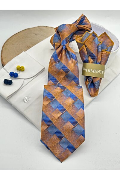 Gutiero ربطة عنق كلاسيكية منقوشة باللون الأزرق الذهبي